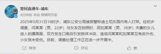上海迪士尼游客打架警方最新通报(图1)