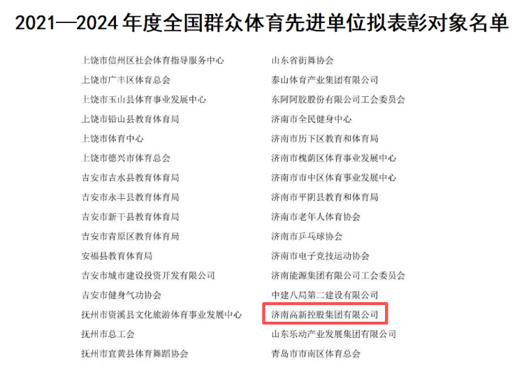 喜报济高控股集团获评“全国群众体育先进单位”_泉城新闻_大众网(图1)