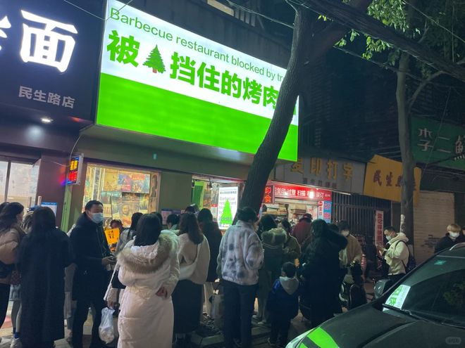 艺树大师！炸鸡店门口的树一夜成了“顶流”。网友：这姿势我练不来！(图4)